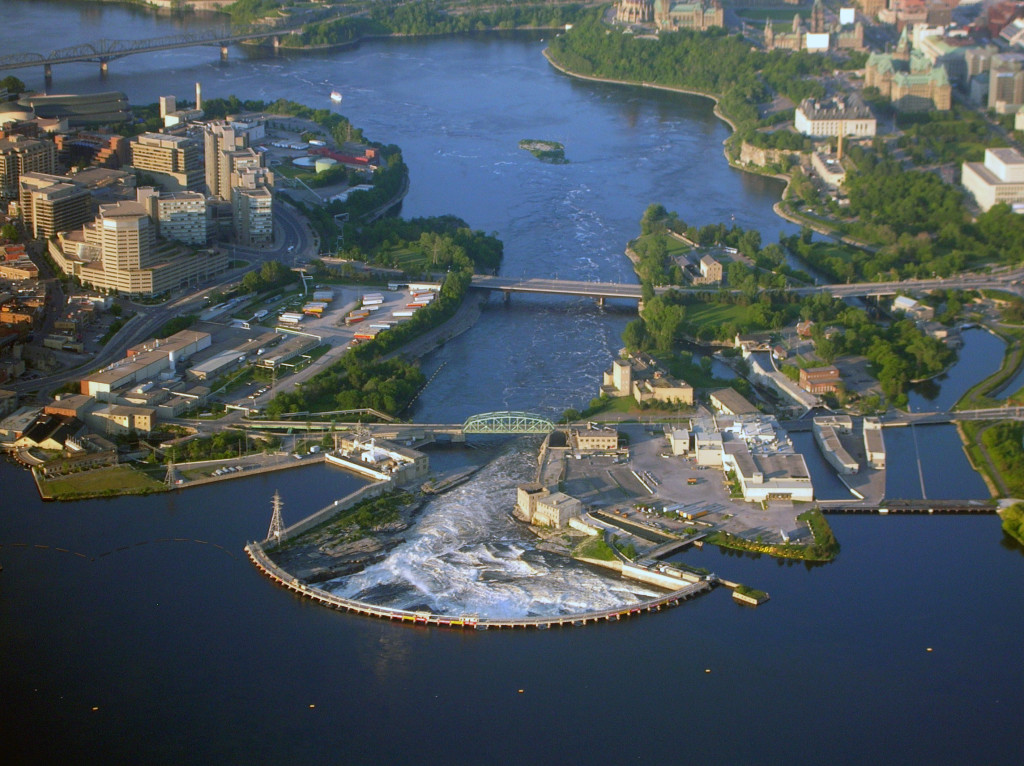 The sacred place of the vision: Chaudiere Falls between Ottawa and Hull in Canada.