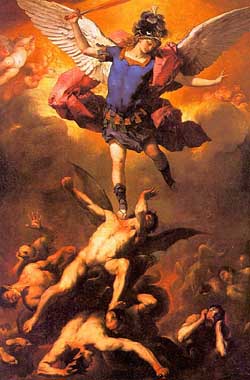 Archangel Michael casts rebel angels into the abyss. Painting by Luca Giordano.